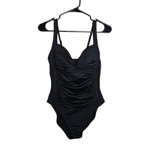 Sonnet Shores womens size 10 black one piece swim suit rouched slimming